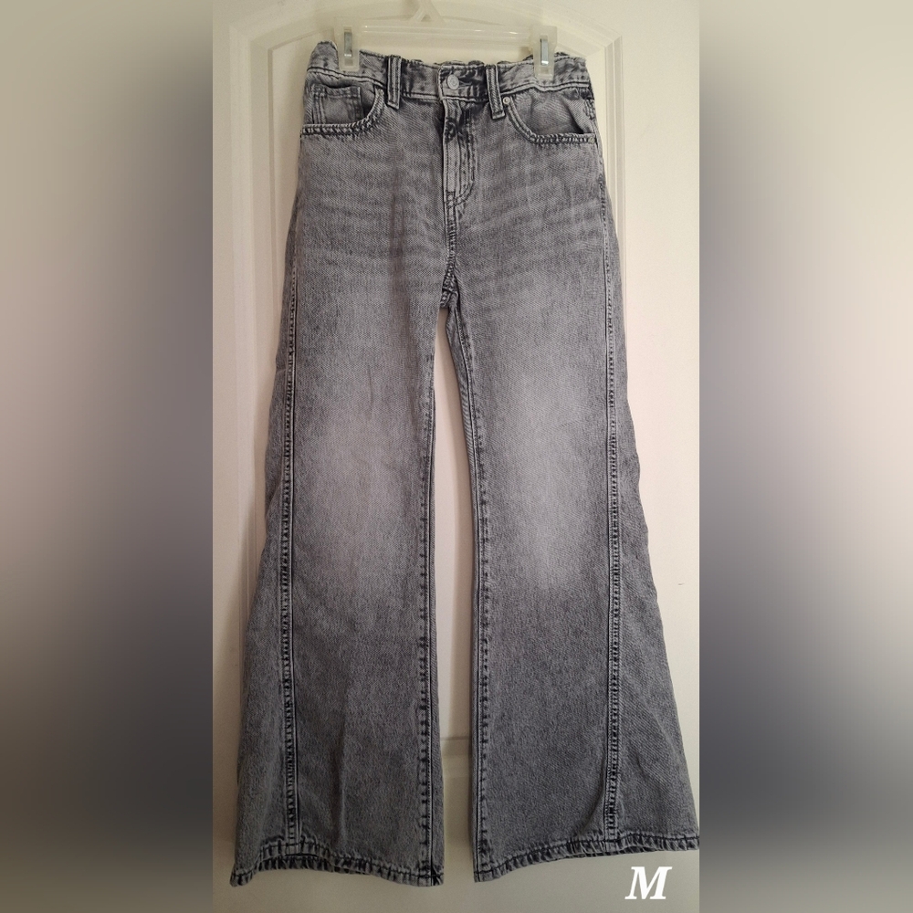 Old Navy Girl's Gray Wide-Leg Jeans Baggy Flare Boho Gypsy Western Rodeo Sz 12